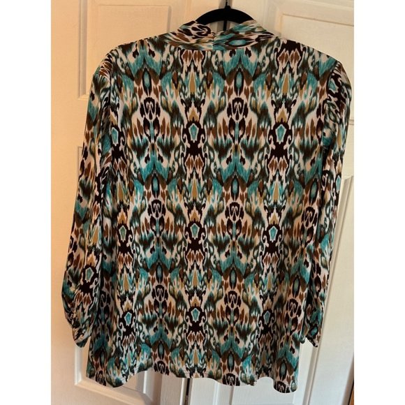 Dress Barn Open Front Jacket,  teal/brown/white, Size Large, USA Made - Picture 5 of 11